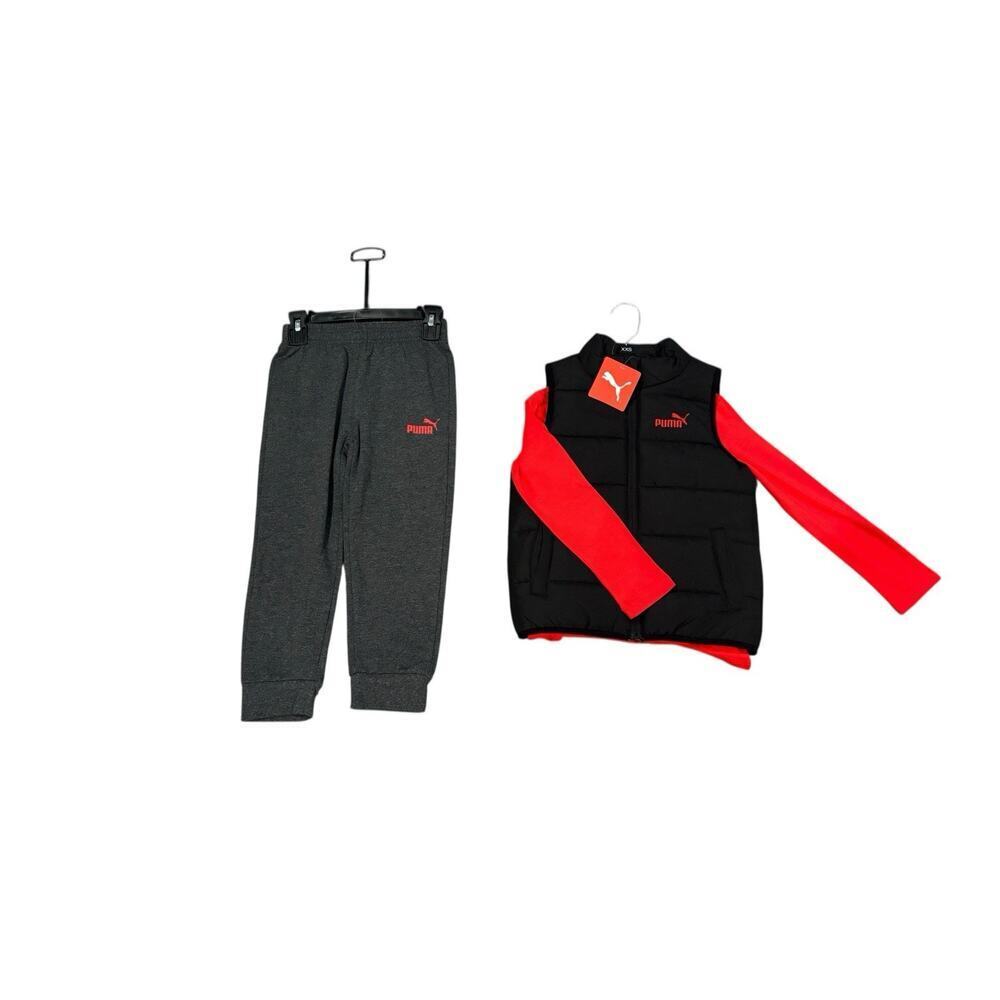 PUMA Kids' Tech Fleece Jogger Set 3-Piece, Grey/Black/Red Size XXS